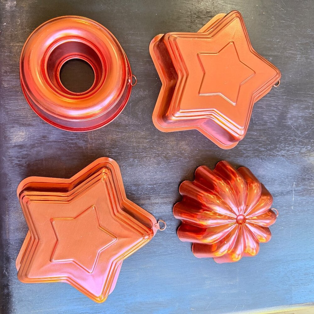 Vtg Copper Kitchen Mold Set Wall Hanging Decor Retro Bakeware Farmhouse Charm